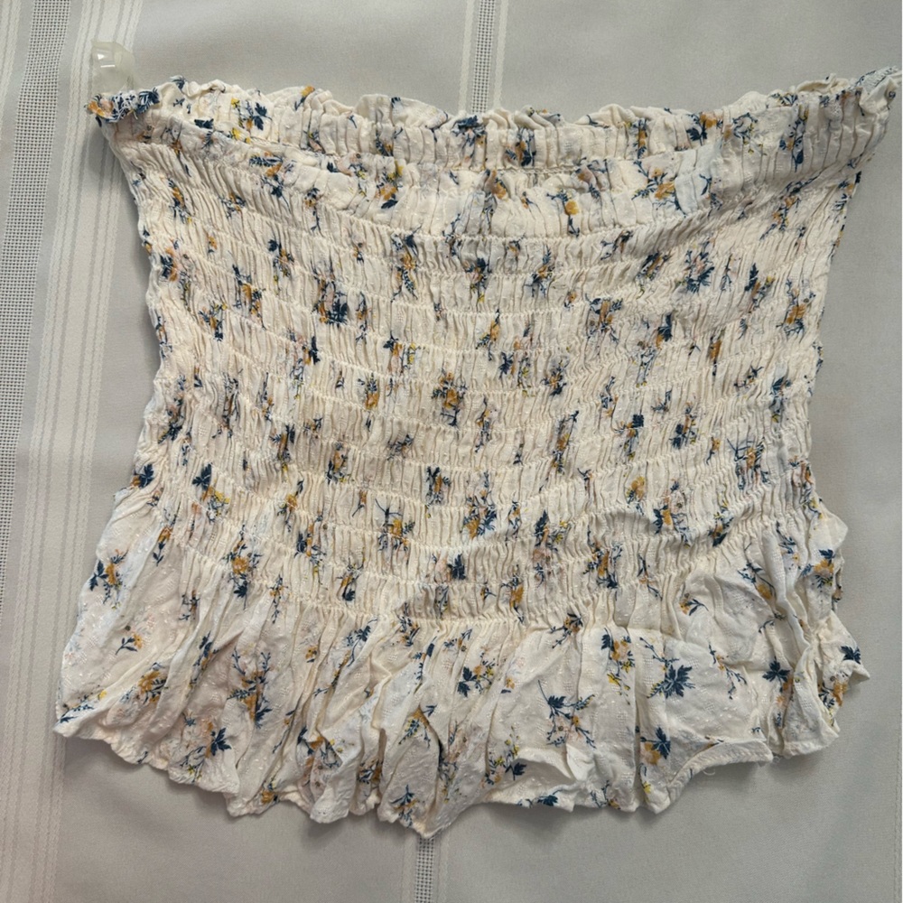 American Eagle strapless crop top floral cream size medium